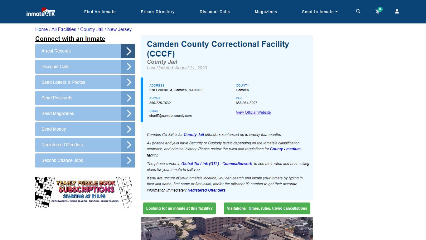 Camden County Correctional Facility (CCCF) - Inmate Locator - Camden, NJ
