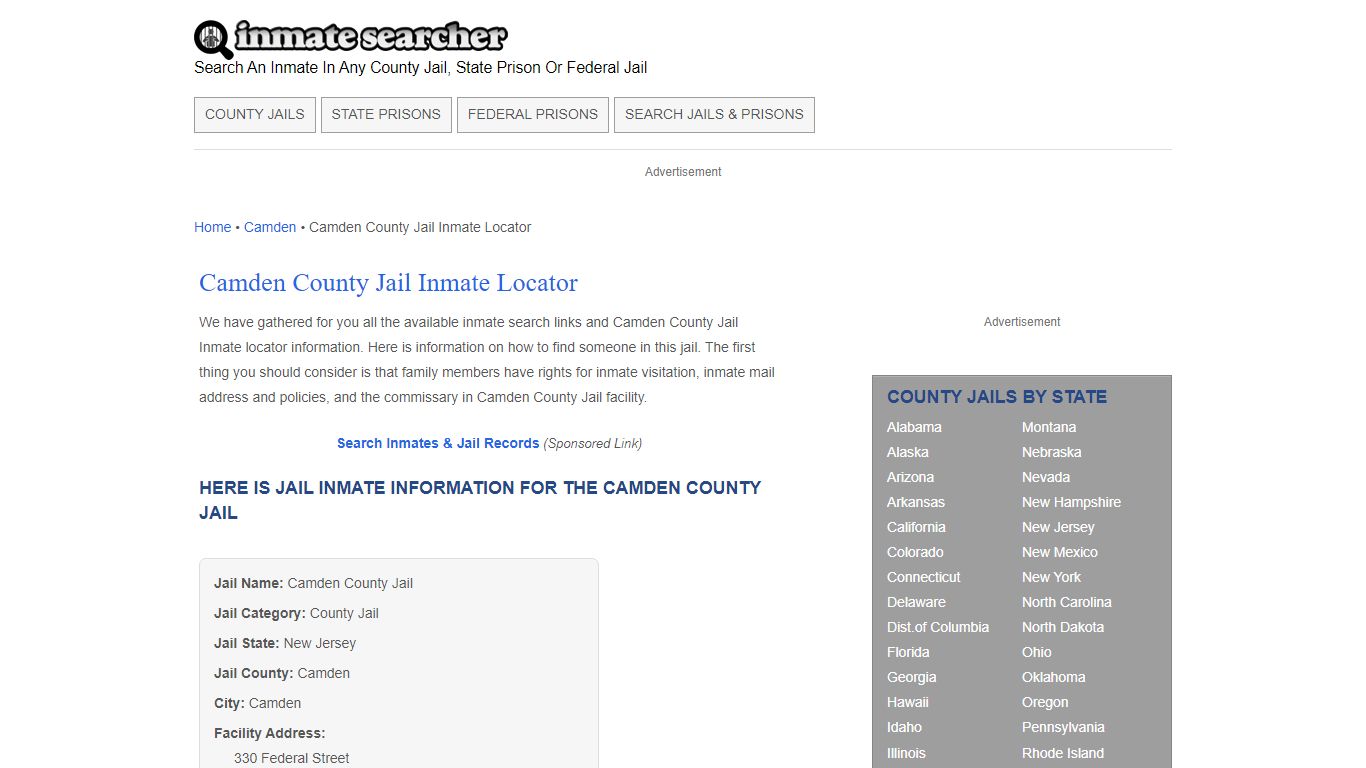Camden County Jail Inmate Locator - Inmate Searcher