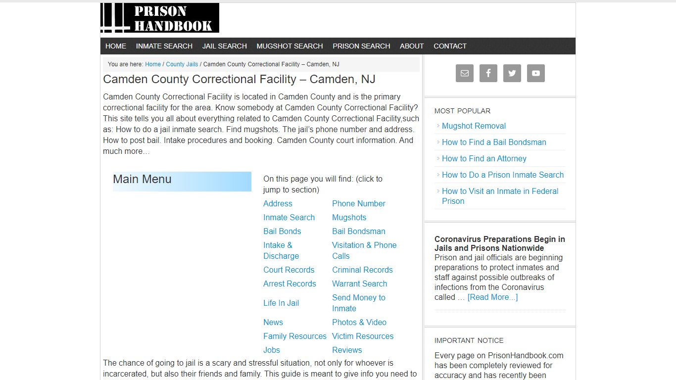 Camden County Correctional Facility – Camden, NJ - Prison Handbook